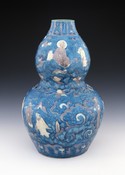 Gourd Vase with the Eight Daist Immortals, the God of Longevity and the Queen Mother of the West
