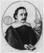 John Booker with instruments and astronomical emblem