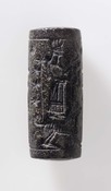 Cylinder seal with Ishtar(?), soldier, crescent and eight-pointed star