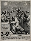 Six astronomers with instruments