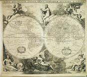 World map with Apollo and Diana as Night and Day