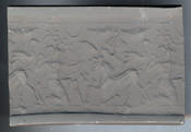 Cylinder Seal with Pleiades, Crescent Moon, Star, and Winged Sun Disc
