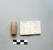 Cylinder Seal with Eight-Pointed Star, Crescent Moon, and Pleiades