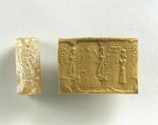 Cylinder Seal with Winged Sun Disc, Pleiades, and Eight-Pointed Star