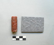 Cylinder Seal with Star, Winged Disc, Pleiades, and Crescent