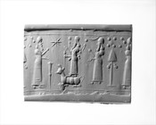Cylinder Seal with Eight-Pointed Star, Pleiades, and Crescent Moon