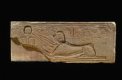 Fragment of a wall relief (talatat) with Aten and sphinx
