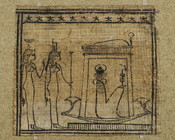 Funerary Papyrus (fragment) with Ra/Khepri divine boat and stars