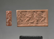 Cylinder Seal with Winged Sun Disc, Pleiades, Crescent, and Star