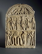 Stele with Tutu, Thoth, Harpocrates, Osiris, Isis, Harsiesis, and Nephthys
