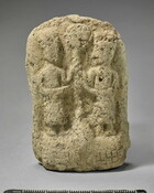Plaque with two gods holding astral symbol