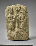 Plaque with two gods holding astral symbol