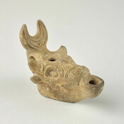 Terracotta lamp with bull and crescent moon