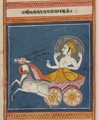 Candra riding a chariot pulled by an antelope